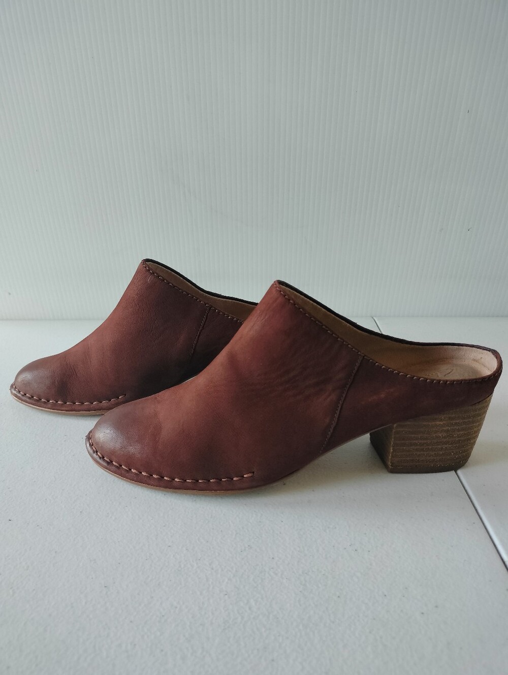 Clarks Soft Cushion Spiced Isla Brown Leather Heeled Mules Shoes 9 Comfort